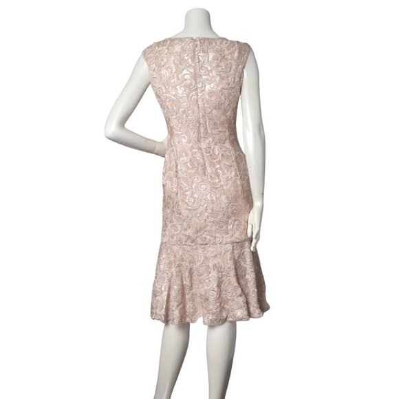 Adrianna Papell Lace Sequin Evening Dress Fit Flare Sleeveless Pink Nude - Picture 3 of 14